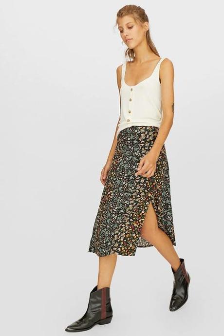 Falda Flores Stradivarius 2019