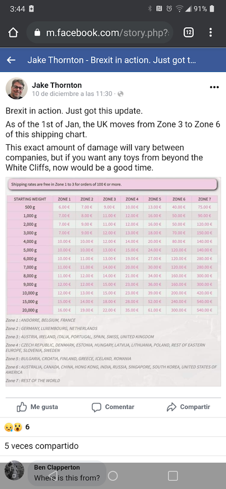 Reino Unido: De Z3 a Z6, como se disparan los gastos de envío