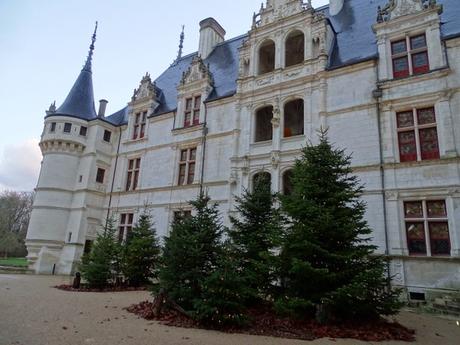 Castillos del Loria en Navidad: Azay-Le-Rideau un palacio flotando en el agua.