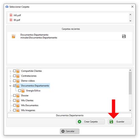 Cambios y solución a problema detectado con complemento Outlook en Dataprius versión 7.8 Captura de selección de carpeta al guardar adjuntos con Complemento Outlook