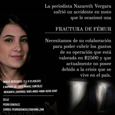 SERVICIO PÚBLICO: La periodista Nazareth Vergara necesita de la ayuda de todos