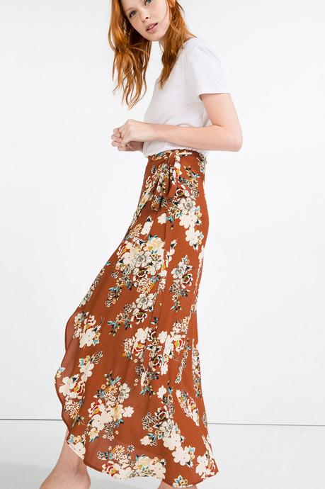 Falda Larga Gris Zara