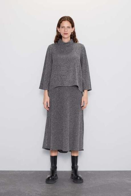 Falda Larga Gris Zara