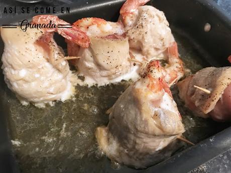 Popietas de trucha asalmonada con jamón y salsa de mostaza