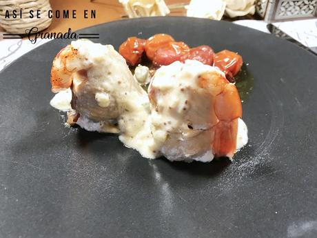 Popietas de trucha asalmonada con jamón y salsa de mostaza