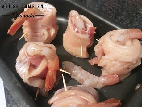 Popietas de trucha asalmonada con jamón y salsa de mostaza