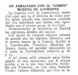 Un agraciado con el 'Gordo' muerto en accidente, en 1923