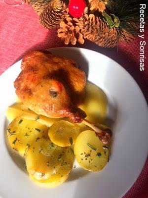 CONFIT DE PATO CON PATATAS Y PURE DE MANZANA