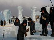 Escultores hielo China construyen enorme castillo