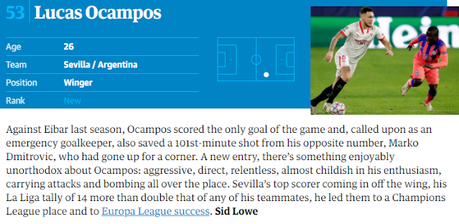 Lucas Ocampos, en el Top 100 del año de 'The Guardian'