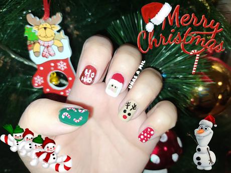 Diseño de uñas de Papa Noel para Nochebuena y Navidad