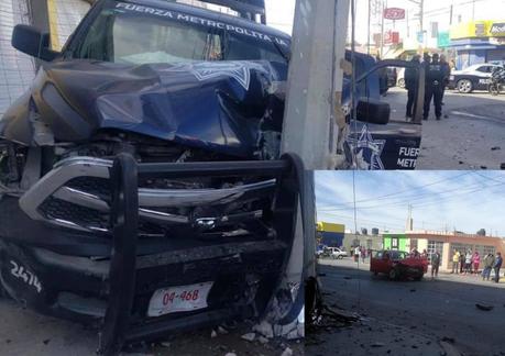 Fuerte choque entre Patrulla y vehículo en avenida San Pedro