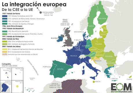 Mapa de la Unión Europea y su integración