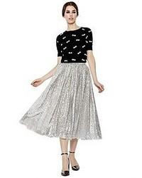 Falda De Lentejuelas Plateada Corta