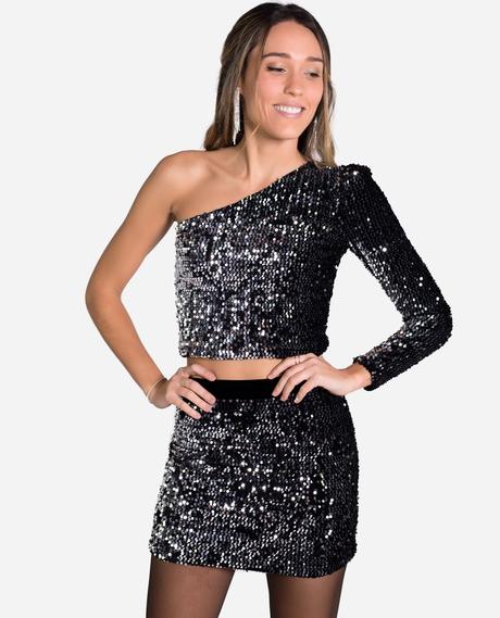 Falda De Lentejuelas Plateada Corta