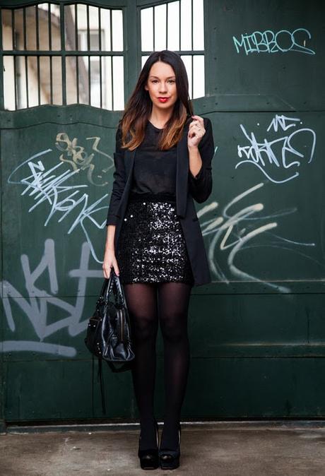 Falda De Lentejuelas Plateada Corta