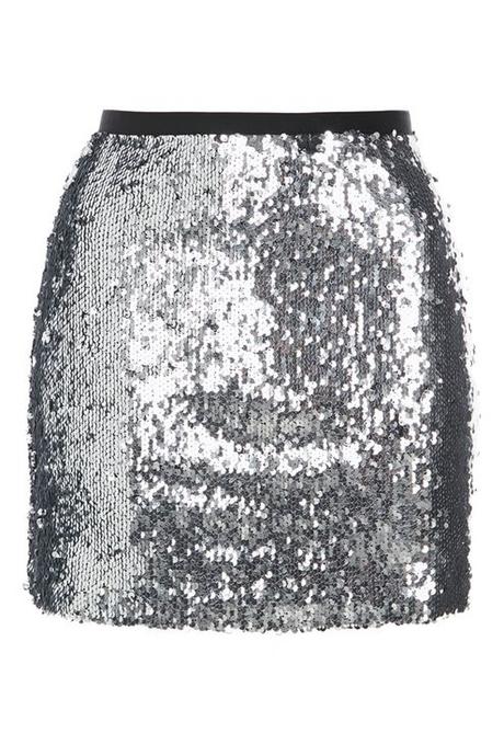 Falda De Lentejuelas Plateada Corta