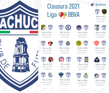 Colección completa de calendarios de futbol mexicano clausura 2021