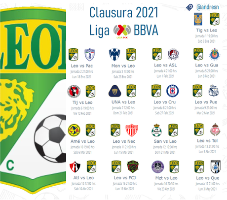 Colección completa de calendarios de futbol mexicano clausura 2021