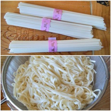 Fideos udon con cerdo y salsa de ostras