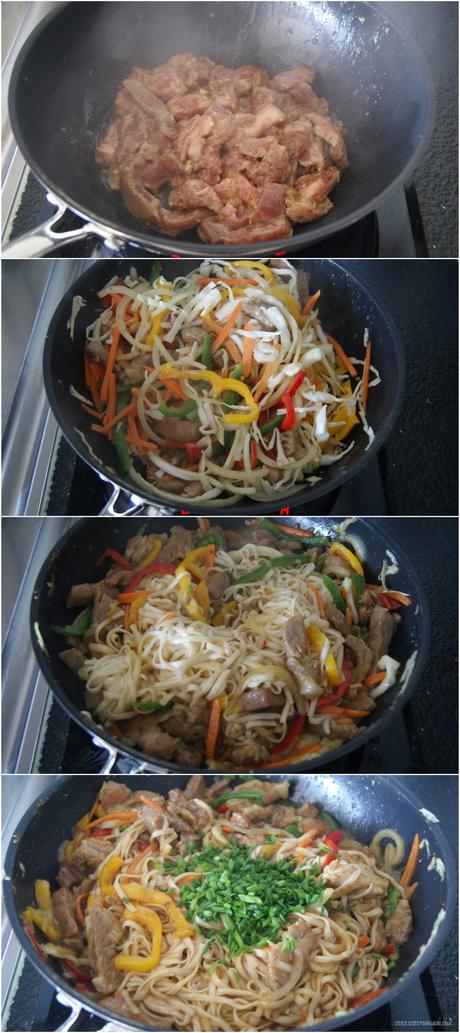 Fideos udon con cerdo y salsa de ostras Fideos udon con cerdo y salsa de ostras