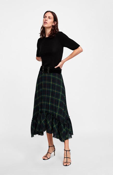 Falda Midi Cuadros Vichy Zara