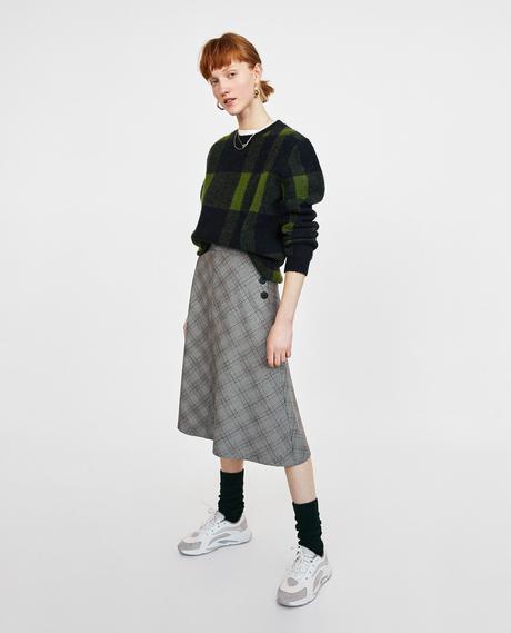 Falda Midi Cuadros Vichy Zara