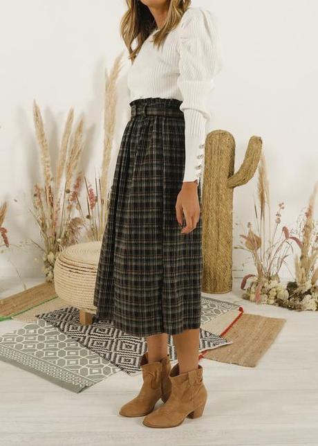 Falda Midi Cuadros Vichy Zara