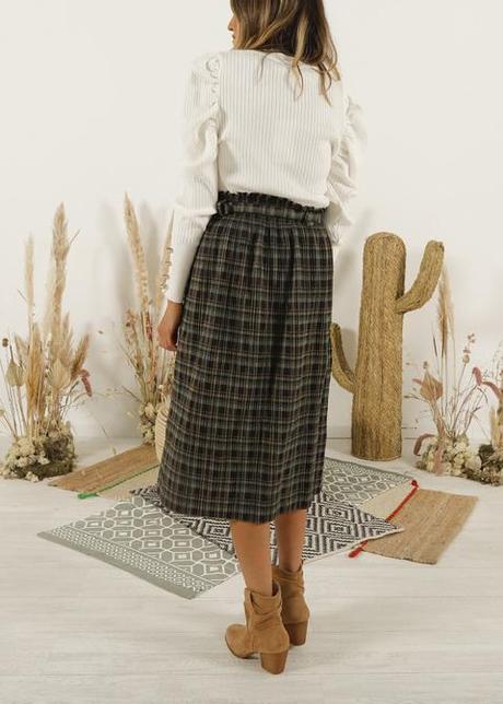 Falda Midi Cuadros Vichy Zara