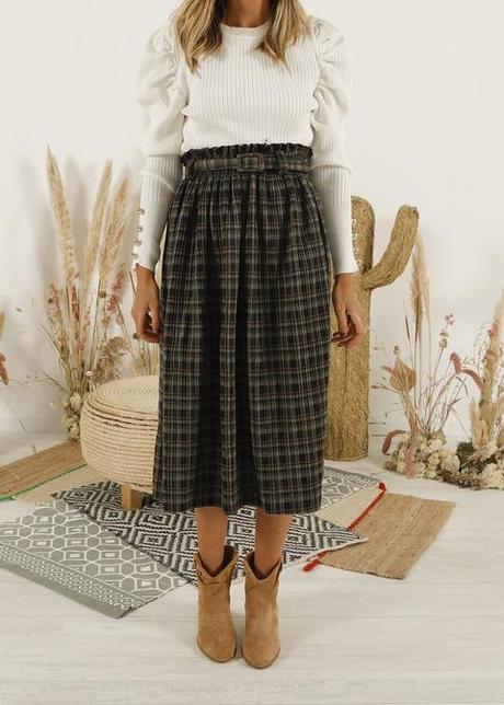 Falda Midi Cuadros Vichy Zara