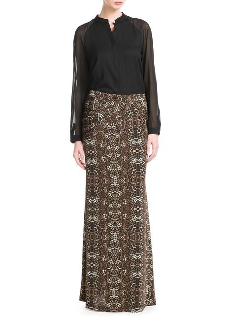 Falda Larga Leopardo Mango