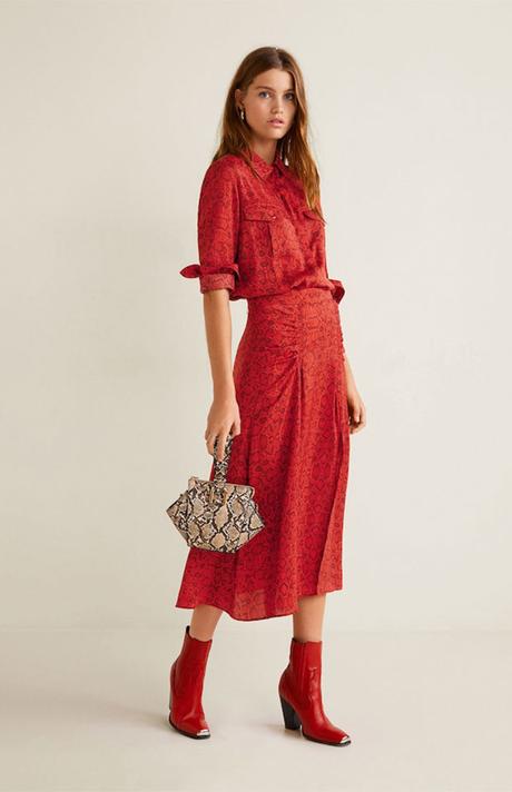 Falda Larga Leopardo Mango