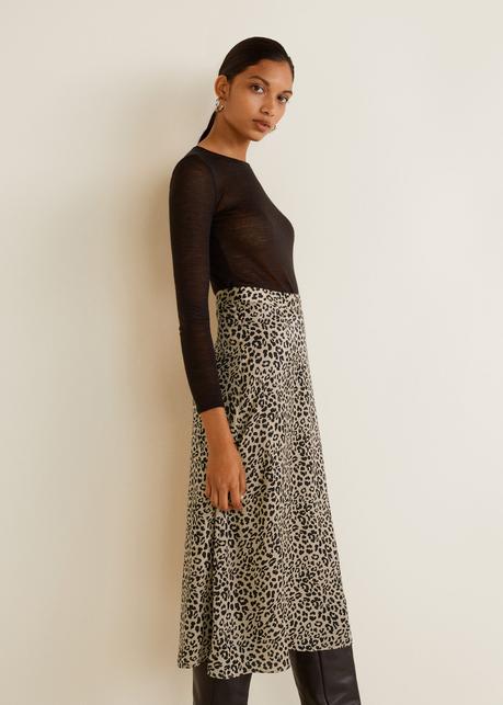 Falda Larga Leopardo Mango