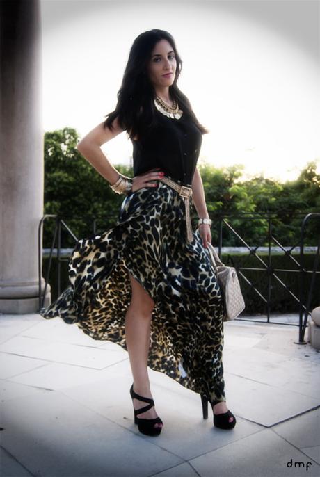 Falda Larga Leopardo Mango