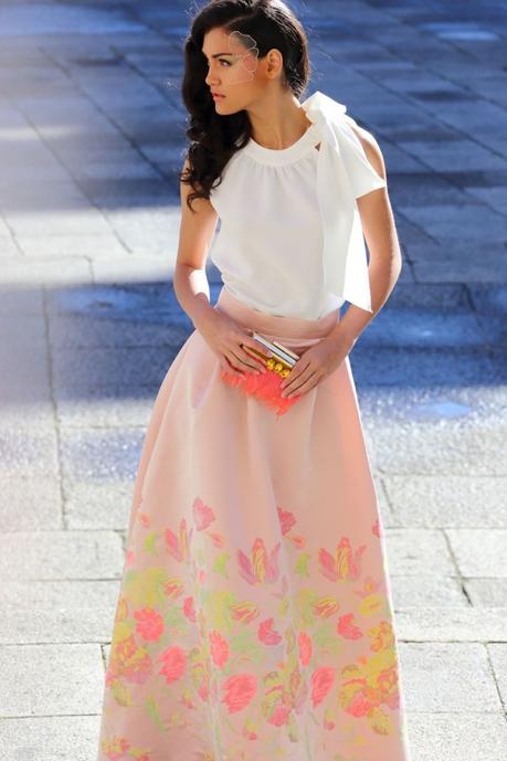 Falda Larga Blanca Con Flores