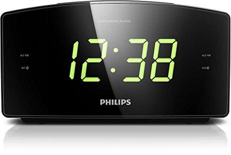 Philips AJ3400 - Radio Reloj Despertador con Gran Pantalla LED (Radio FM, Alarma Dual y repetición) Negro