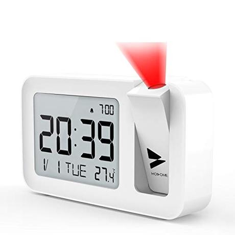 Hosome Reloj Despertador Digital Despertador Proyector con Temperatura 4 Brillo de Proyección Ajustable Volumen de 2 Niveles,Función de Snooze,Configuración de 12/24 H para Dormitorio y Oficina