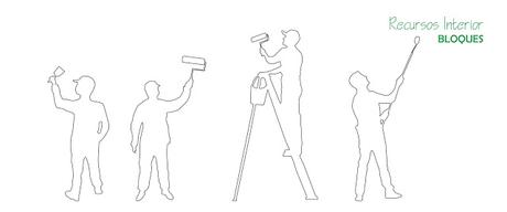 10 bloques para descargar .dwg. Silueta de personas pintando paredes. Interiorismo 10 bloques para descargar .dwg. Silueta de personas pintando paredes. Interiorismo