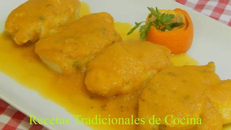 Receta de Medallones de pechuga de pollo en salsa de naranja