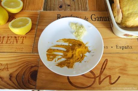 Pollo asado con cúrcuma, sumac y limón