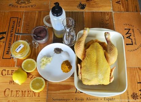 Pollo asado con cúrcuma, sumac y limón