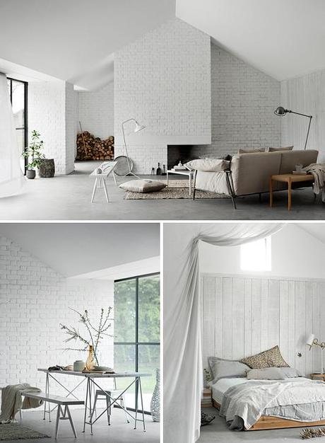 Ladrillo blanco en las paredes