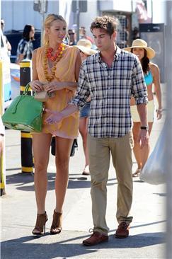 Blake Lively y Chace Crawford durante el rodaje de la quinta temporada de 'Gossip girl'