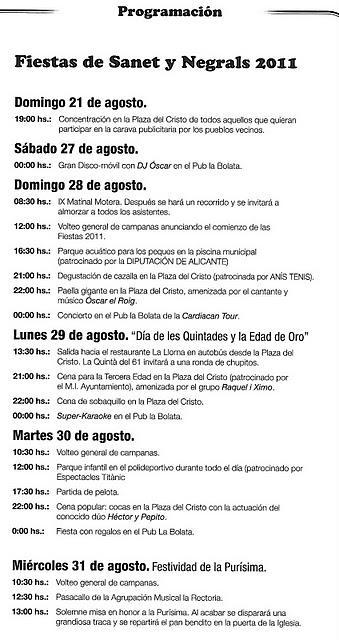 Sanet y Negrals. Fiestas Patronales 2011