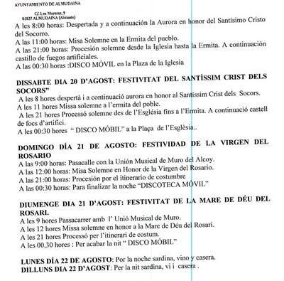 Almudaina. Fiestas de la Virgen del Rosario, San Bartolomé y el Santo Cristo del Socorro 2011