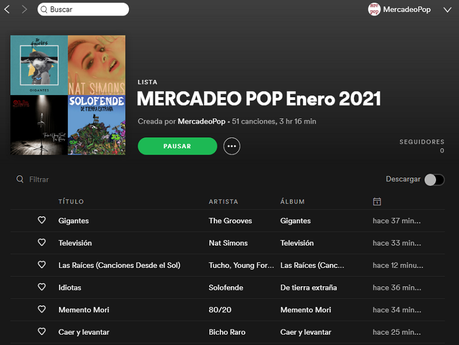 Las playlists de Mercadeo Pop en Spotify: enero de 2021