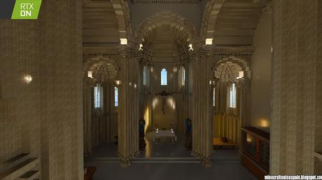Réplica en Minecraft RTX: Iglesia de San Martín de Tours de Frómista, Palencia, España con interiores.