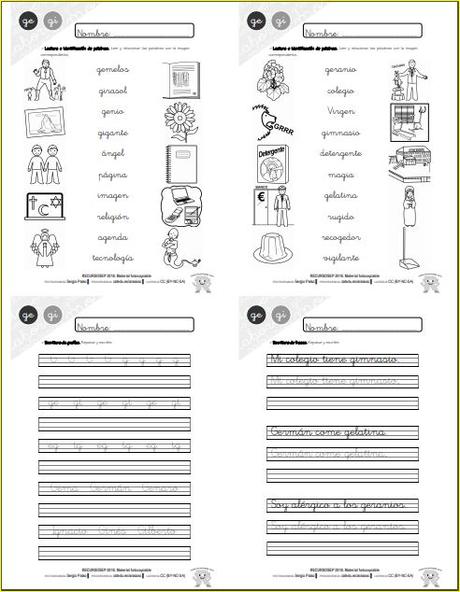 Aprendo a leer y a escribir. La G