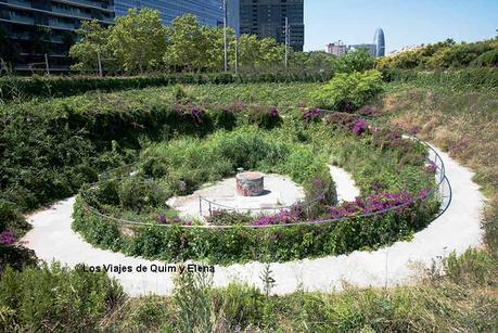 Crater-pozo del mundo del parque central de Poblenou