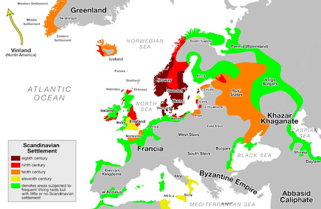 Mapa de asentamientos escandinavos medievales en Europa